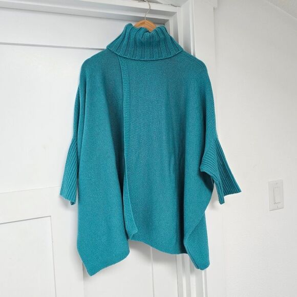 Diane Von Furstenberg Ahiga Turtleneck Poncho Wool Cadhmere Sweater in Turquouse - Picture 4 of 14